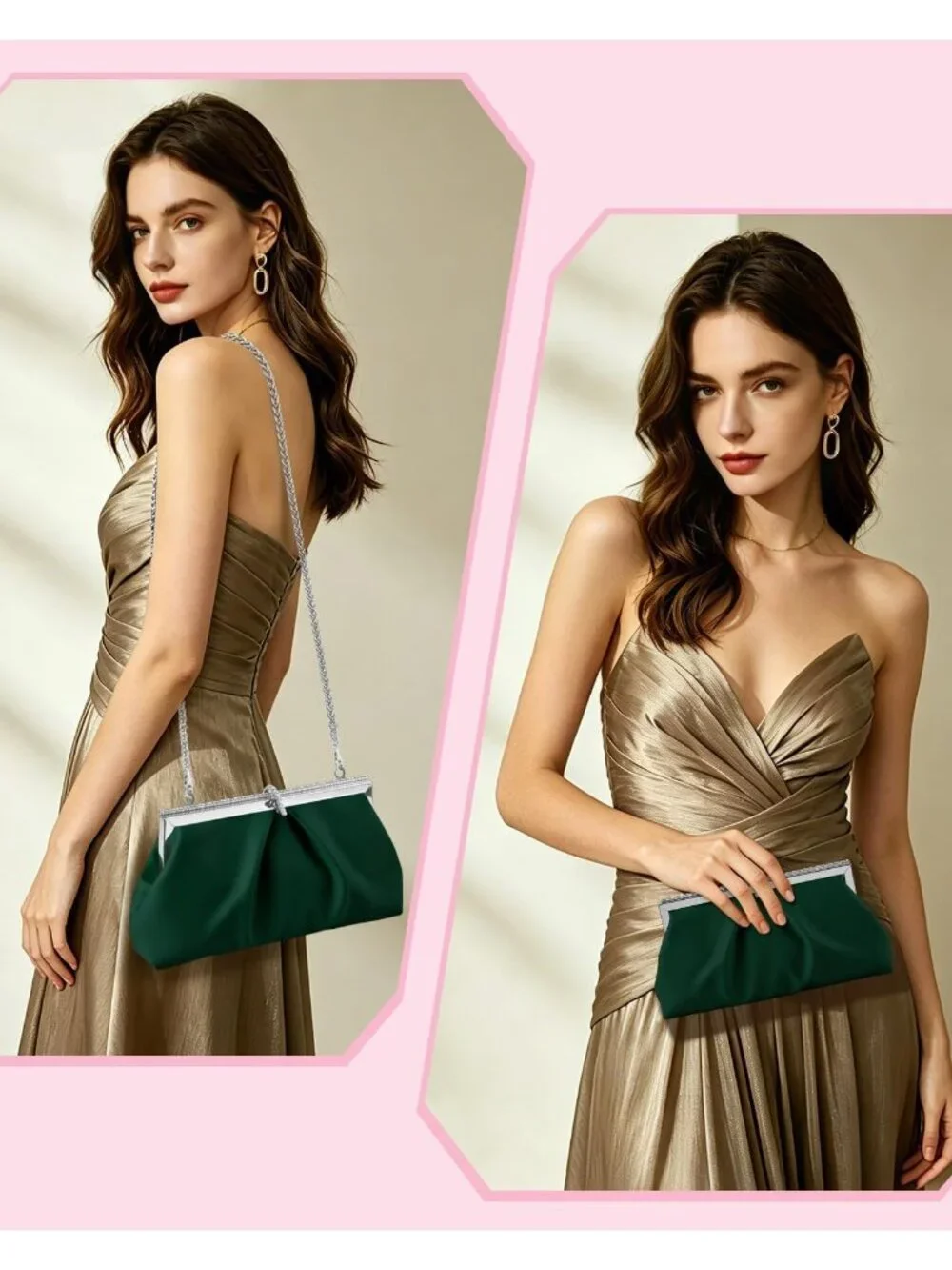 👜 Women's GreenPU Leather Formal Evening Bags Shoulder Party Cocktail Clutch